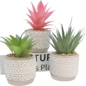 Set of 3 Artificial Succulent Plants, Mini False Bonsai with Cement Pots