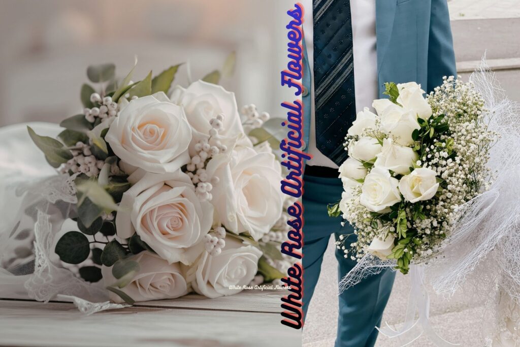 White artificial rose bouquet for wedding decoration