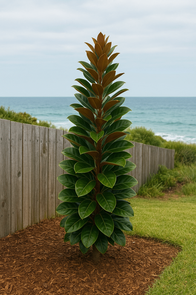 Teddy Bear Magnolia Tree growing near coastal fence – Australia