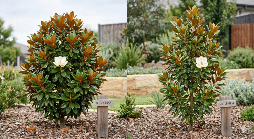 Teddy Bear Magnolia vs Little Gem  by gardengreen