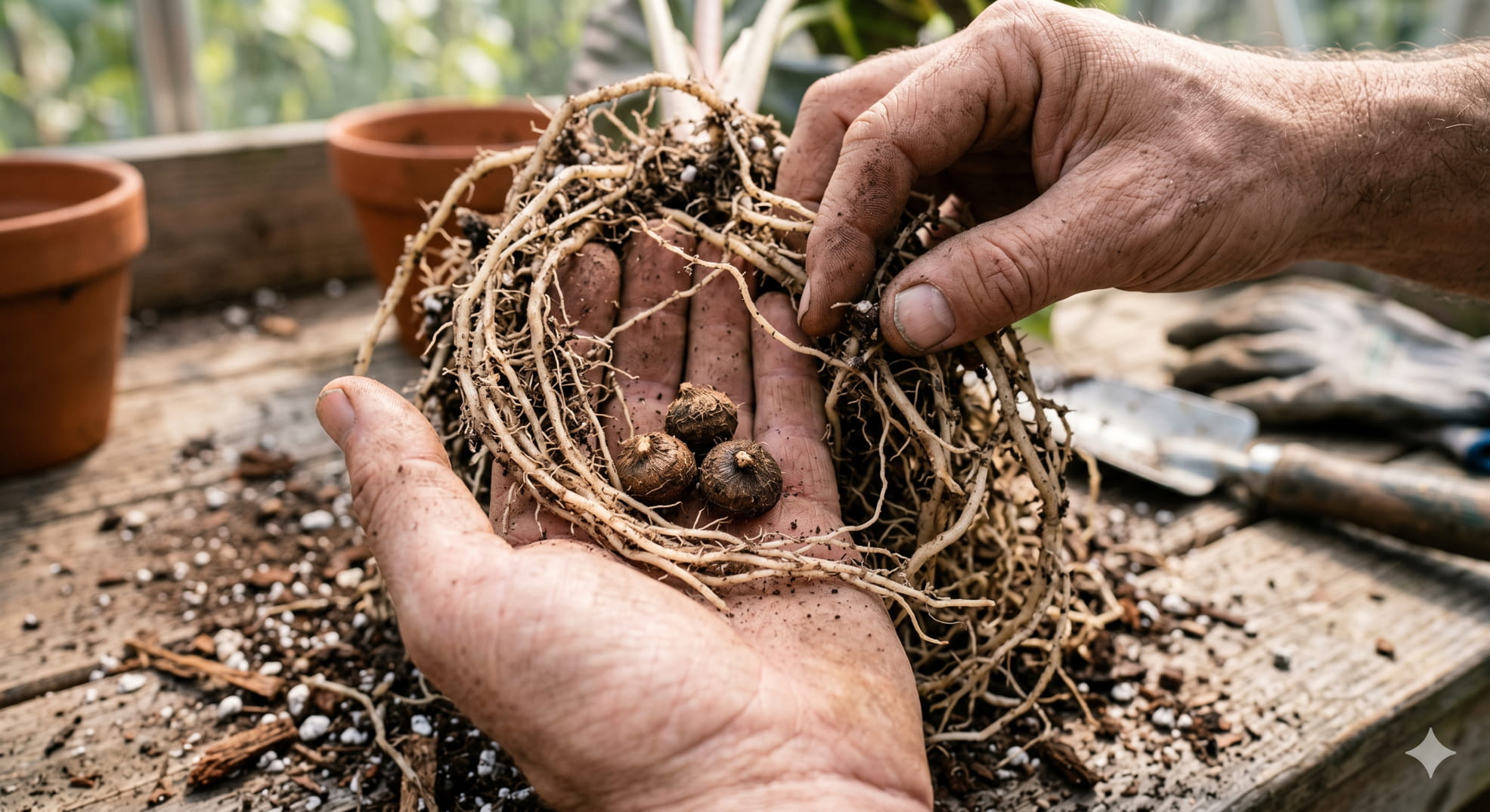 Finding Alocasia corms in the soil