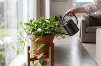 Healthy Devil's Ivy being watered near a bright Australian home window