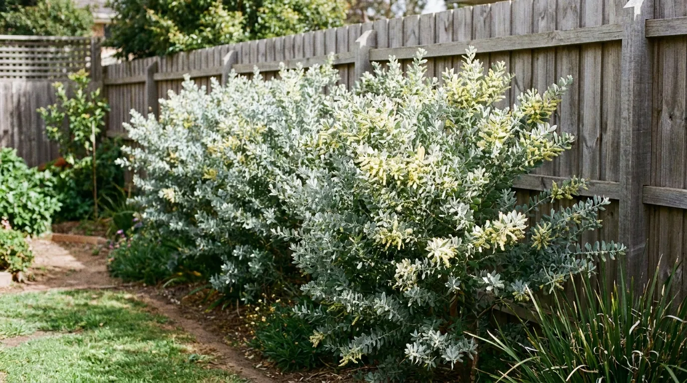 Queensland Silver Wattle grown as a fast informal screen along a backyard fence