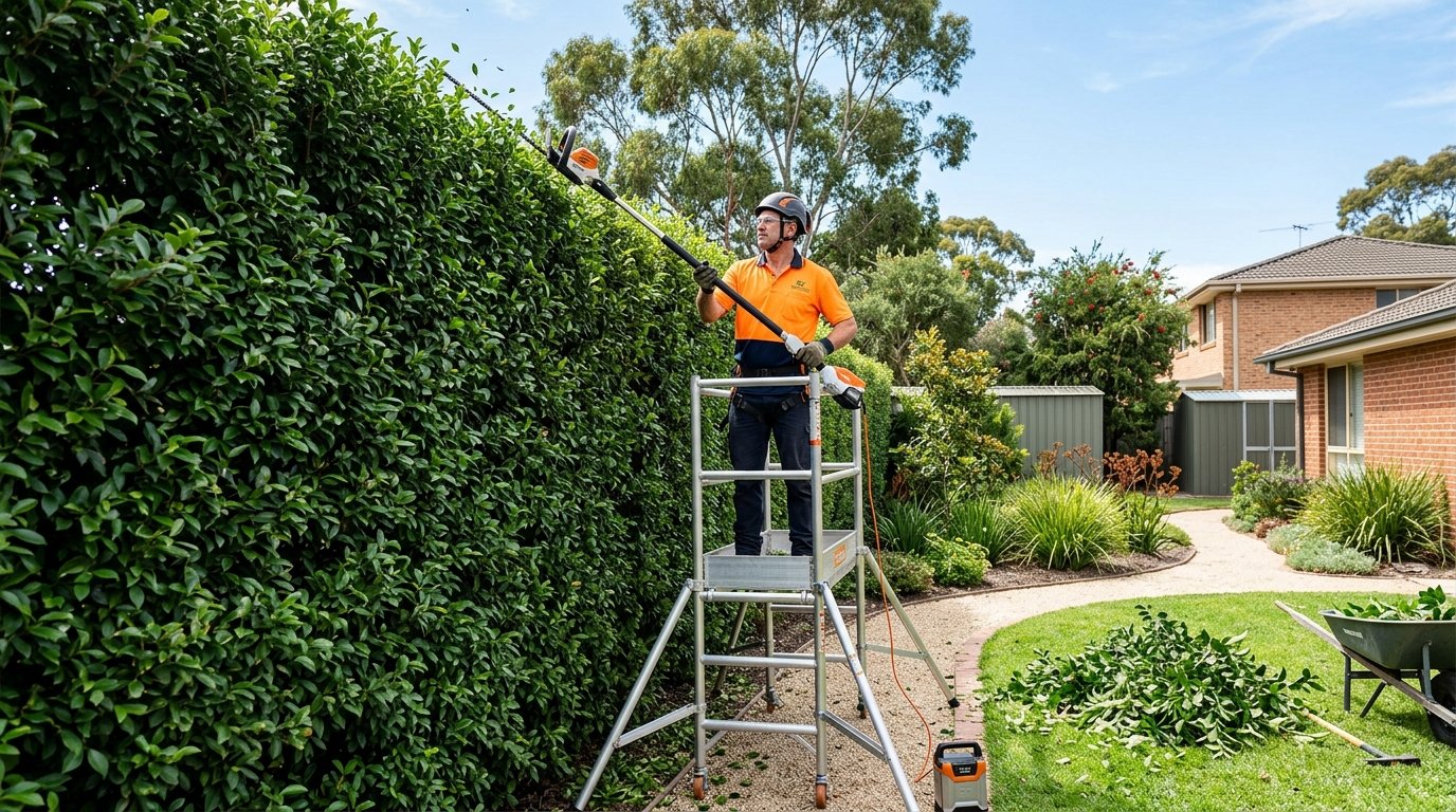 A Ficus Hillii hedge with yellowing and dropping leaves