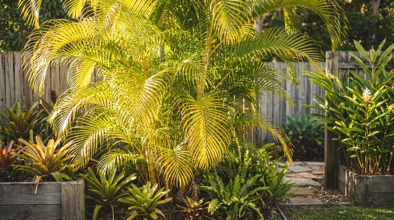 Vigorous Golden Cane Palm thriving in a warm subtropical Australian climate
