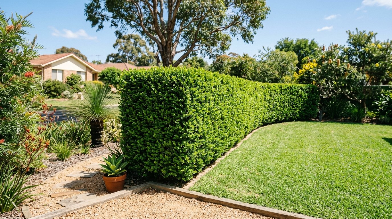 A lush healthy green clipped Japanese Box (Buxus) hedge