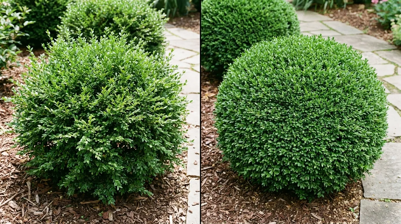 Japanese Box shown in a natural unclipped form beside a neatly clipped one