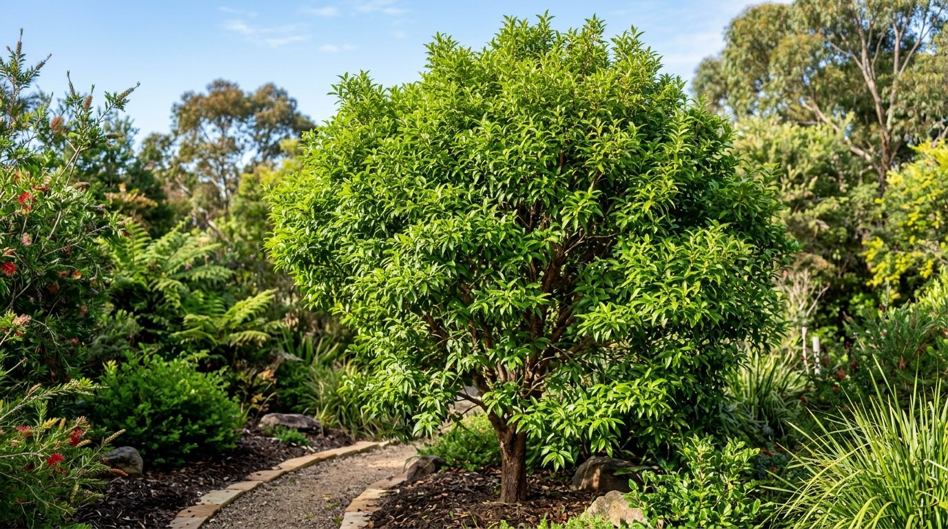 A healthy lush green Lemon Myrtle (Backhousia citriodora) tree