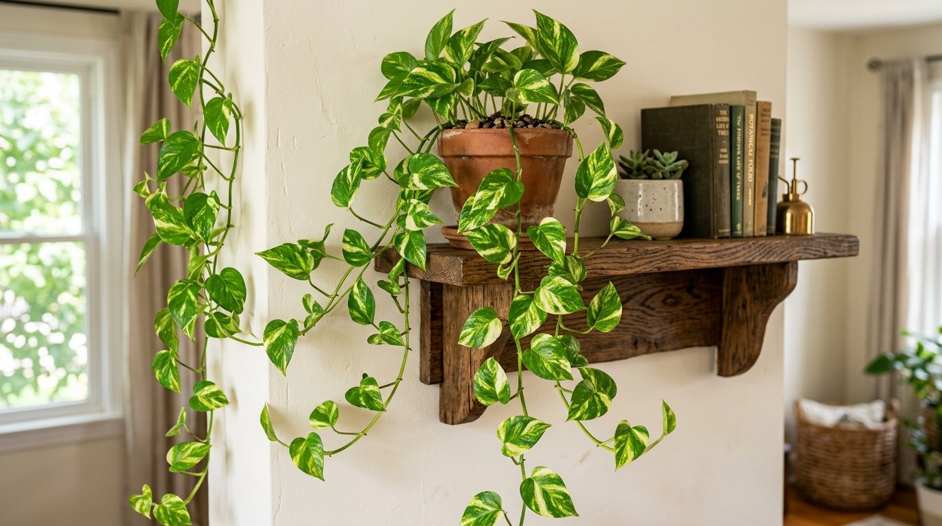 Peace lily with white flowers in a dim indoor corner