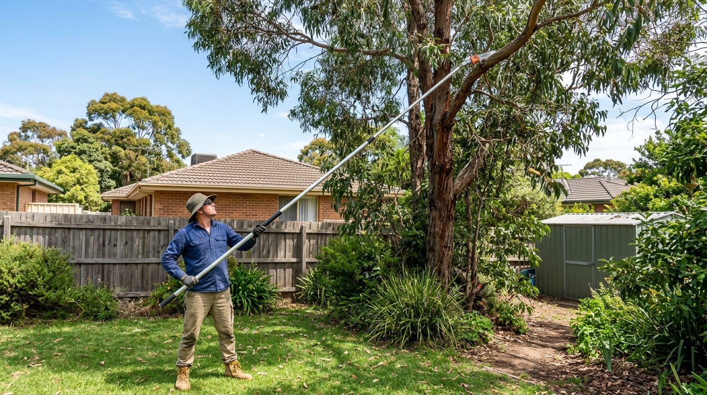 Making a clean cut on a tree branch just outside the branch collar
