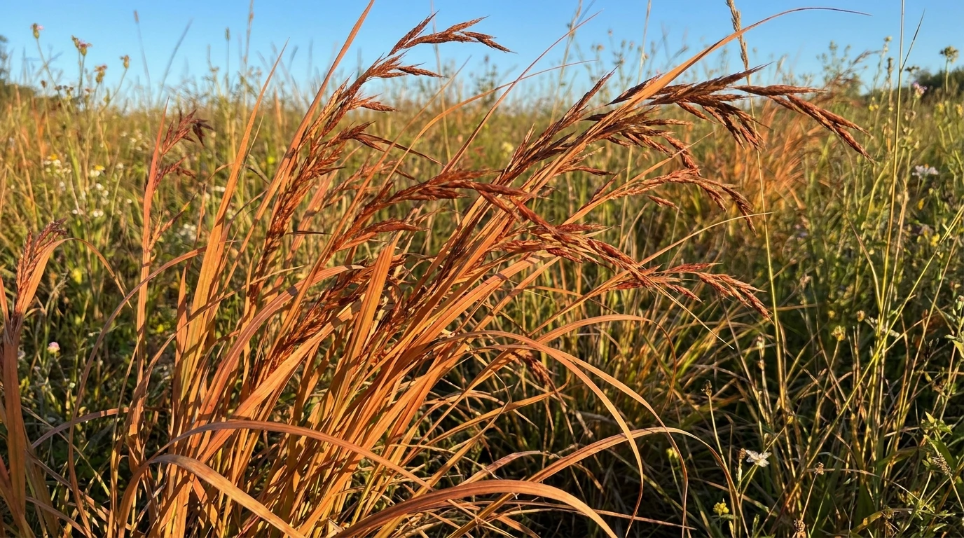 Kangaroo Grass (Themeda triandra) with coppery-orange summer foliage and reddish-brown seed heads