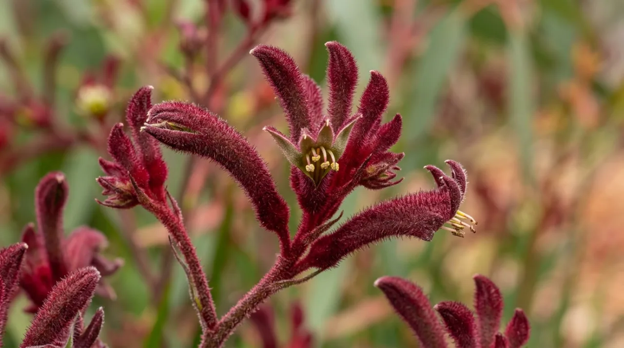 Close-up of velvety claw-shaped kangaroo paw flowers