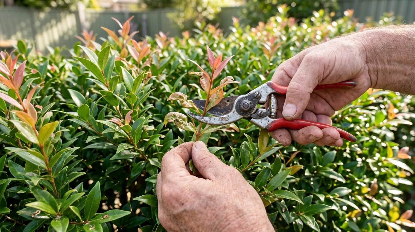 Tip-pruning a single Lilly Pilly stem to force branching