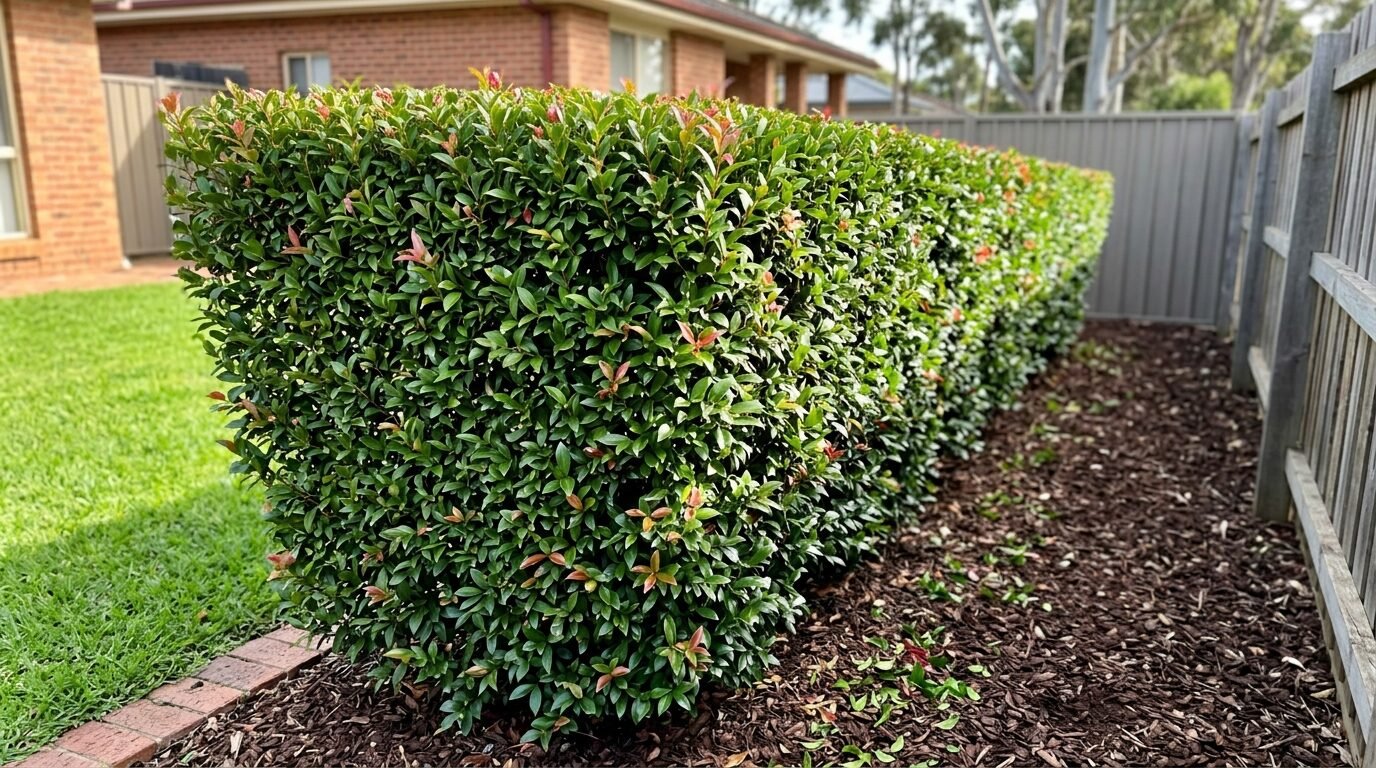 Freshly trimmed dense green Lilly Pilly hedge