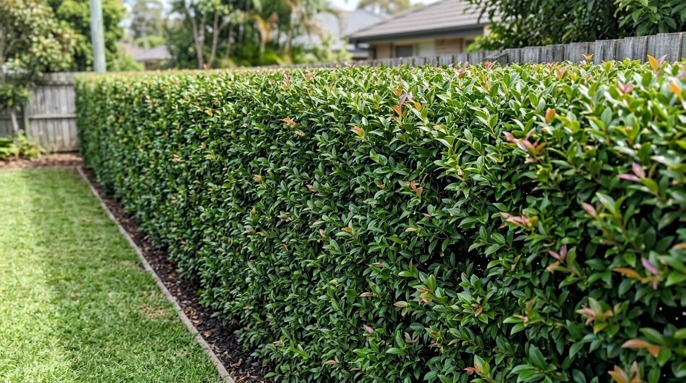 Lilly Pilly hedge reshaped into an A-shape to let light to the base