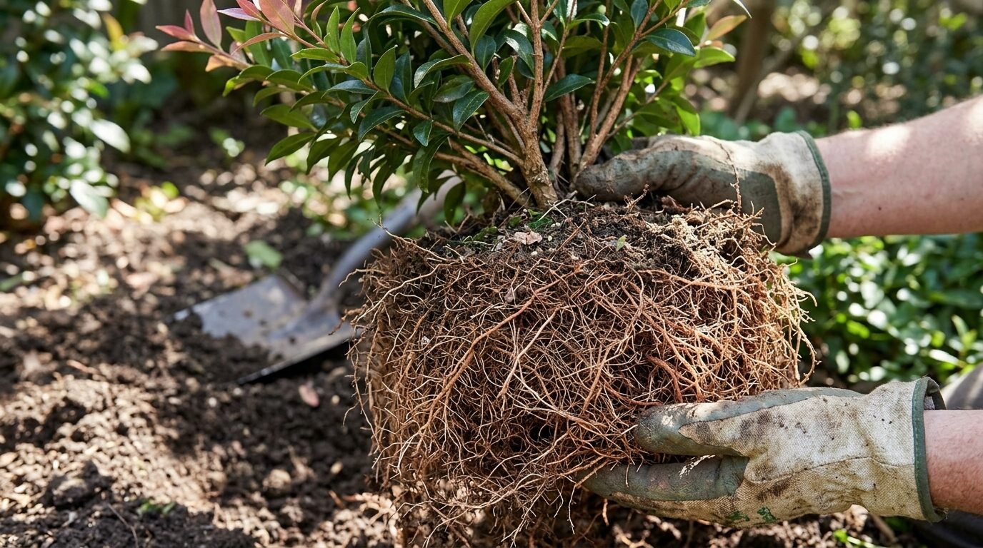 Fibrous, non-aggressive Lilly Pilly root ball