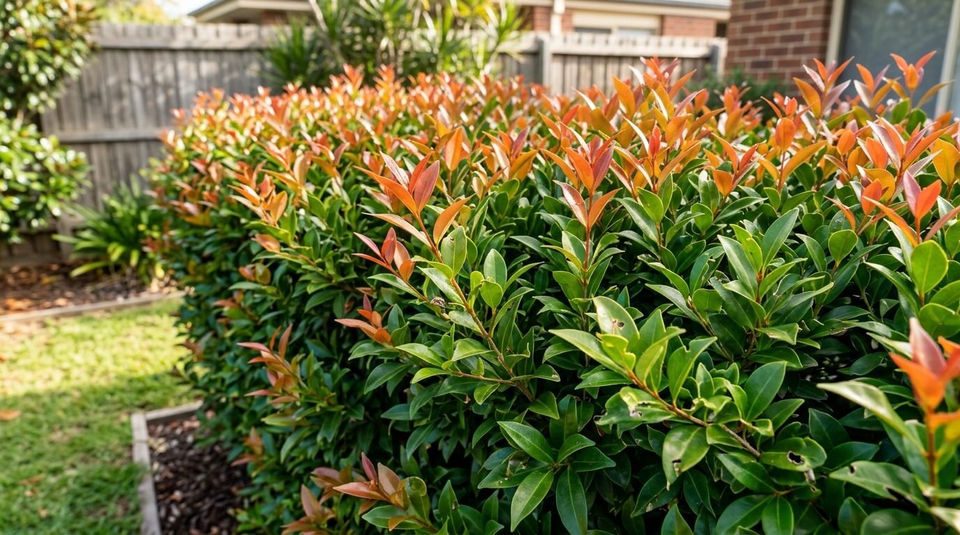 Lilly Pilly hedge with colourful bronze new growth