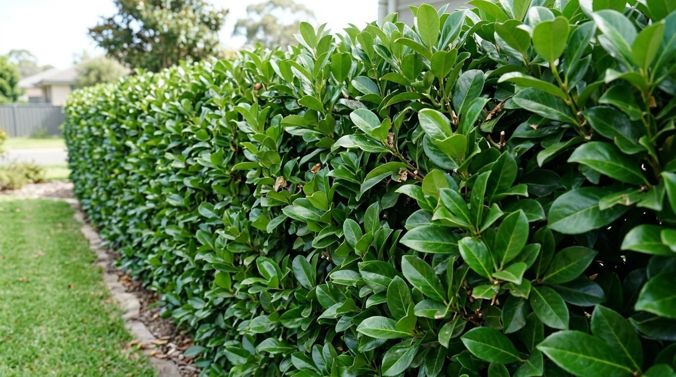 Dense formal Sweet Viburnum hedge in a garden