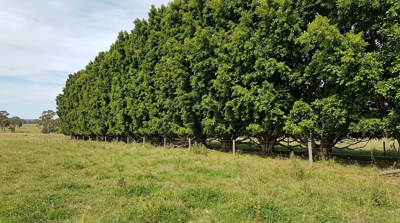 Ficus Hillii grown as a large evergreen screen on acreage