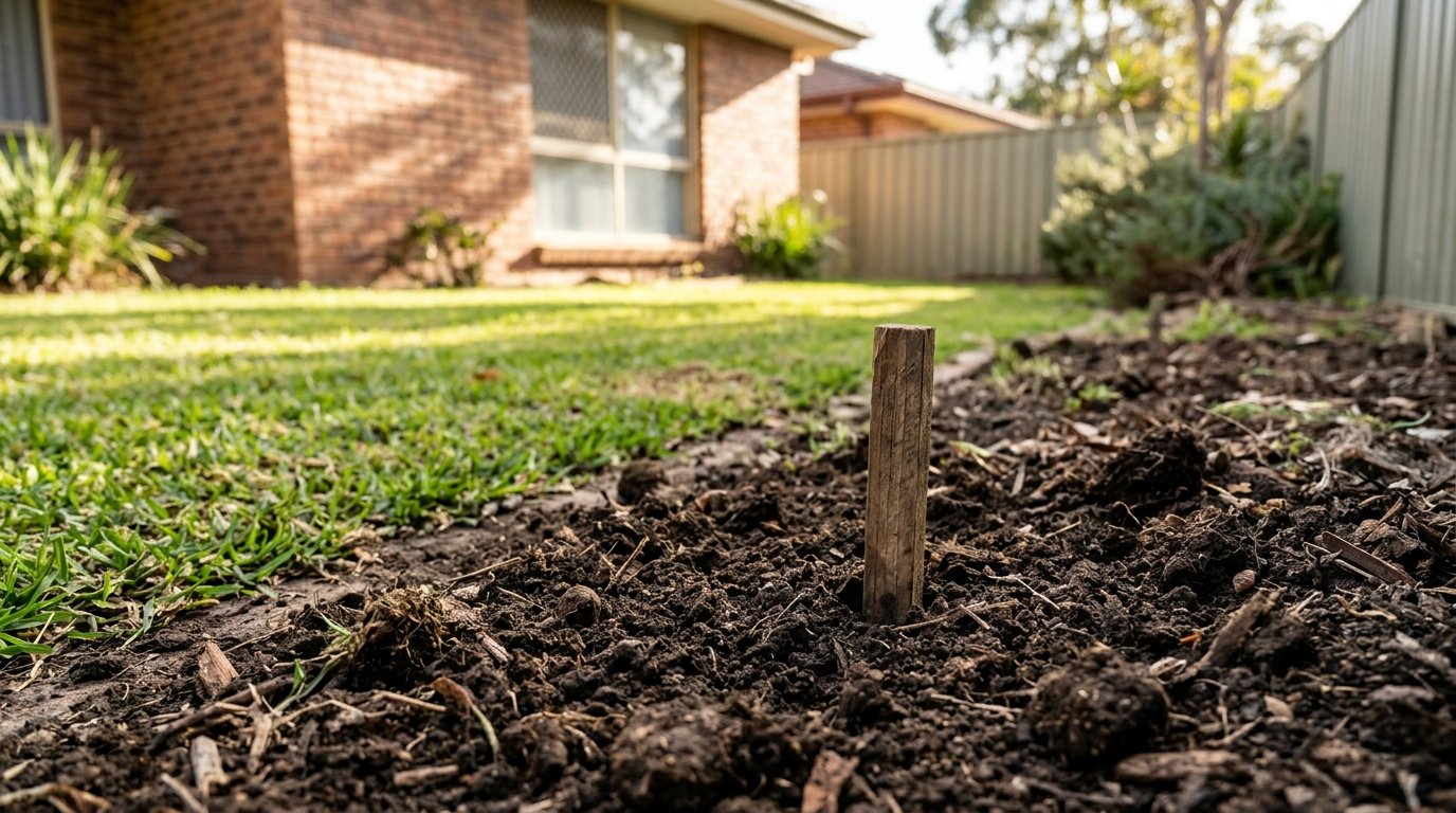 A sunny, well-drained garden spot marked out for planting a Little Gem Magnolia