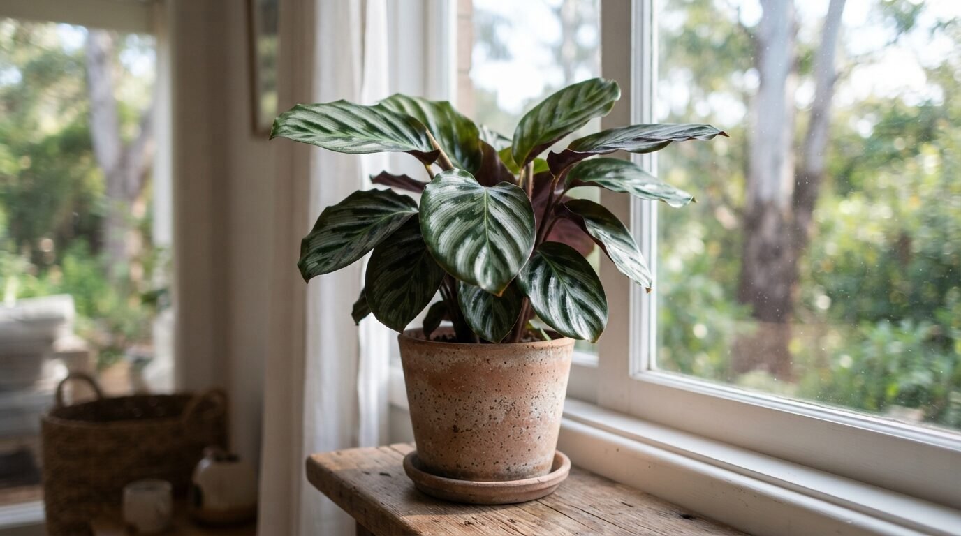 Calathea in bright indirect light on a windowsill