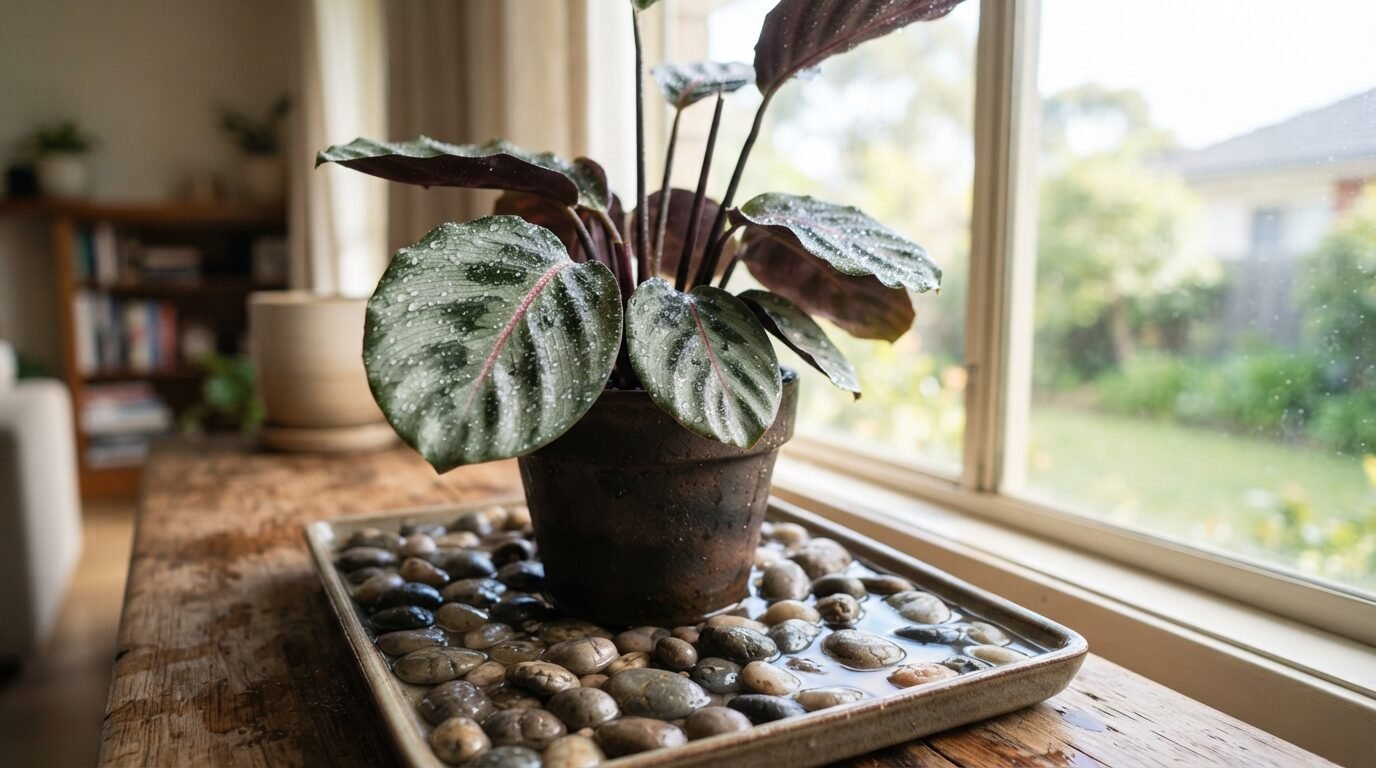 Calathea on a pebble humidity tray