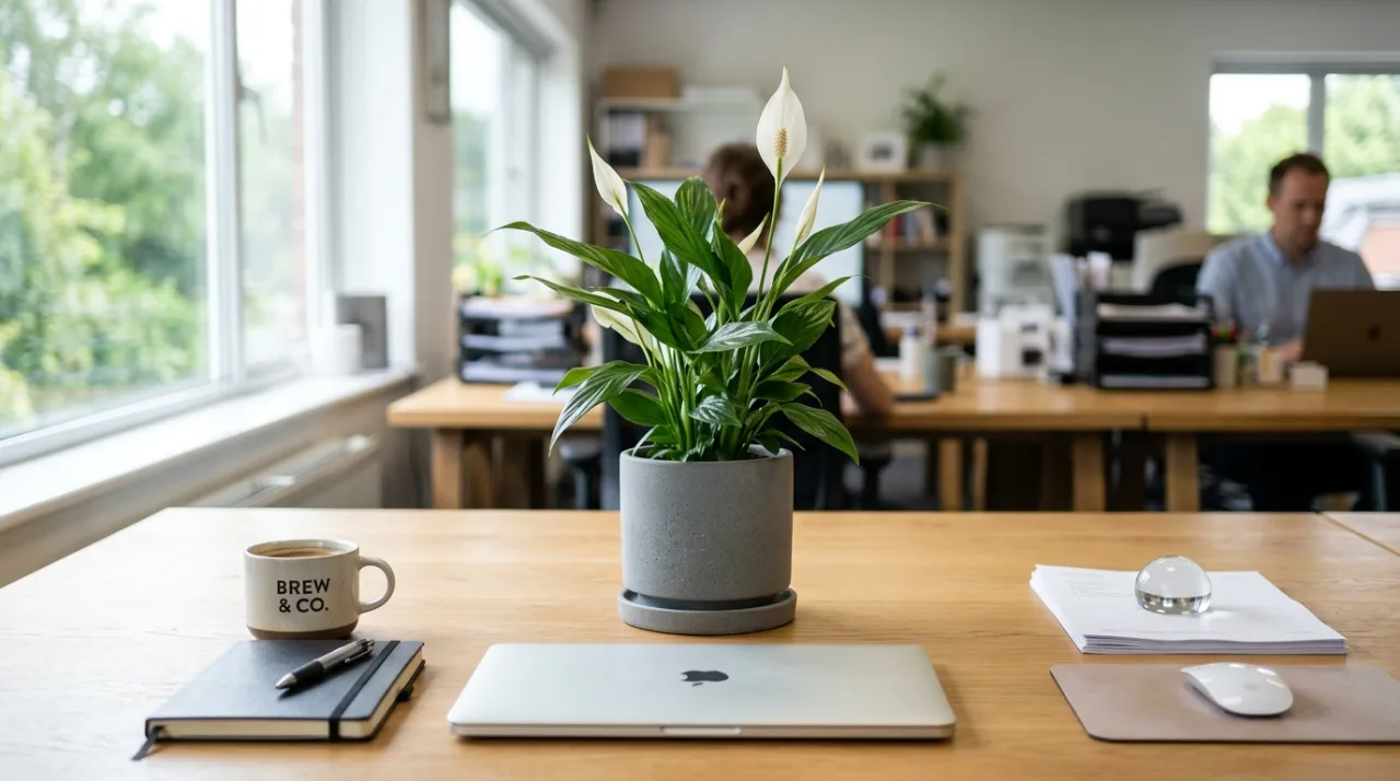 Healthy peace lily with white spathe flowers in a modern Australian living room